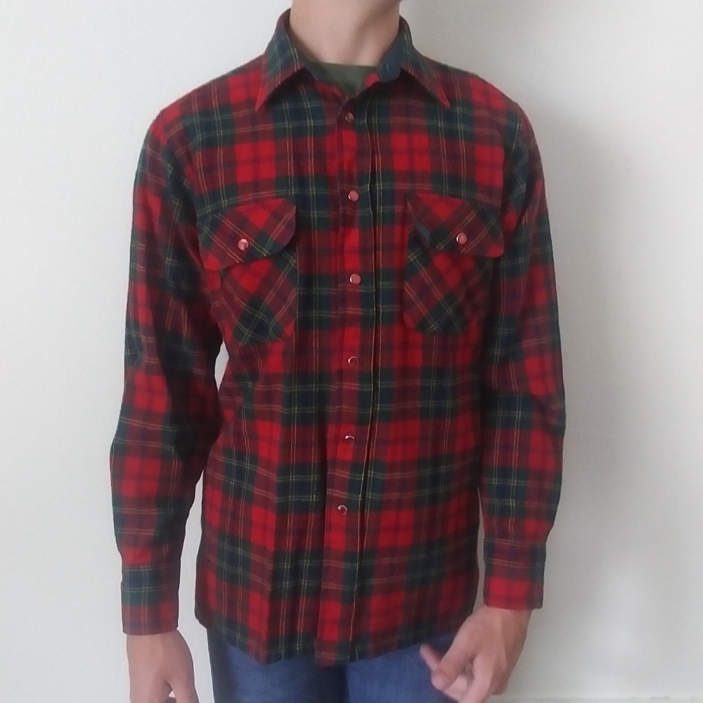 Vintage 70s Wool Blend Pearl Snap Flannel, Adams Row Country Classics, Med